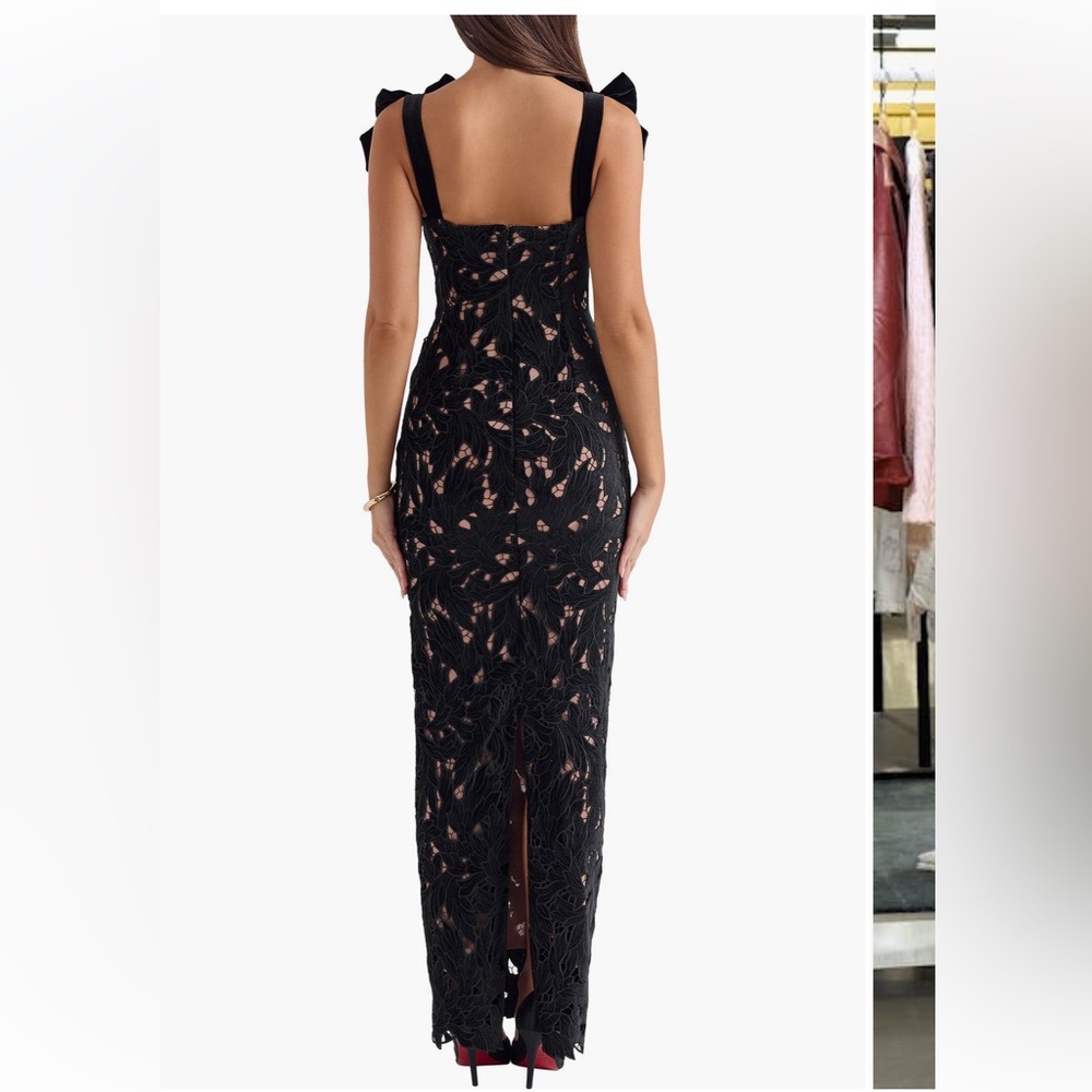 House of CB Black Tiff Velvet Lace Gown - Picture 2 of 5